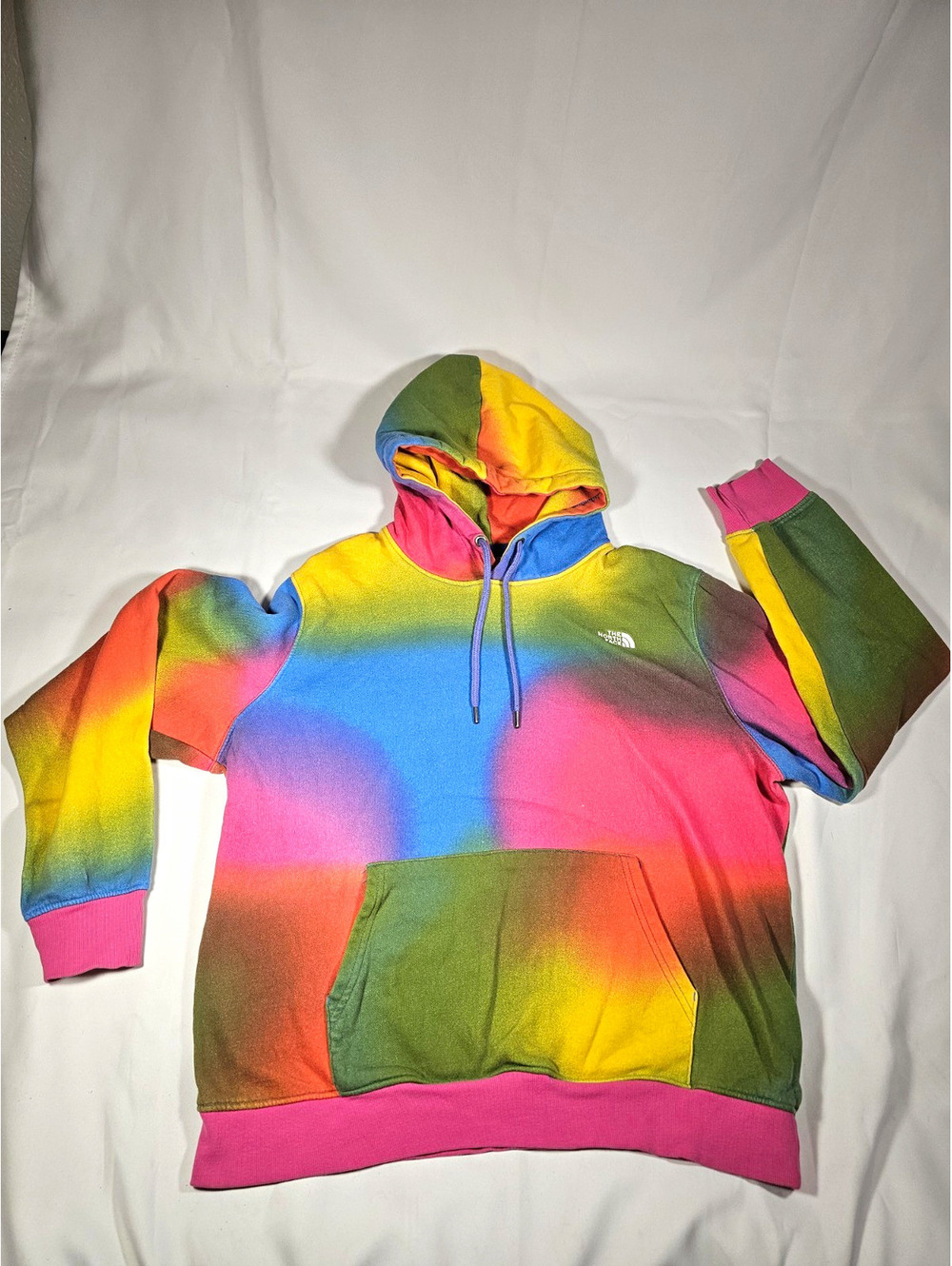 The North Face Men’s L Tie-Dye Multicolor Fleece Pullover Hoodie Pockets Logo